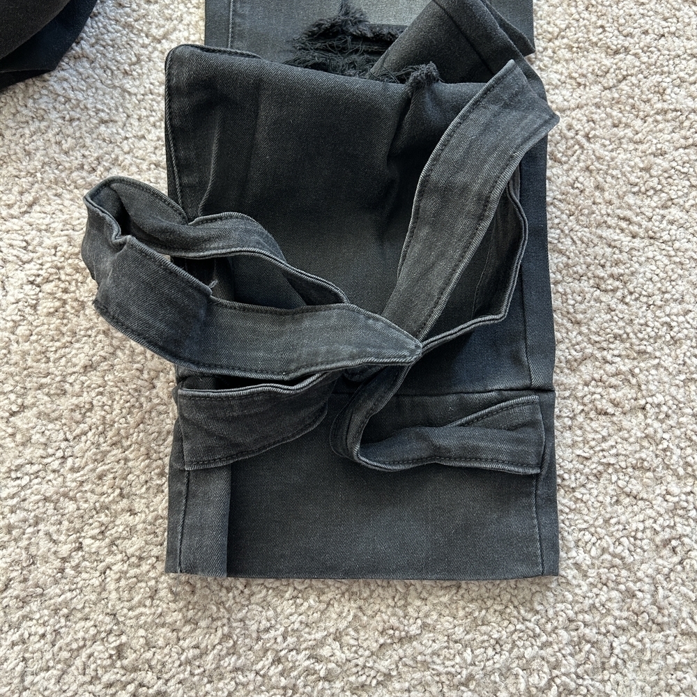 Loverly Fit Black Distressed High Rise Tie Cuff Denim Jeans NWT Size 9 - Picture 6 of 9